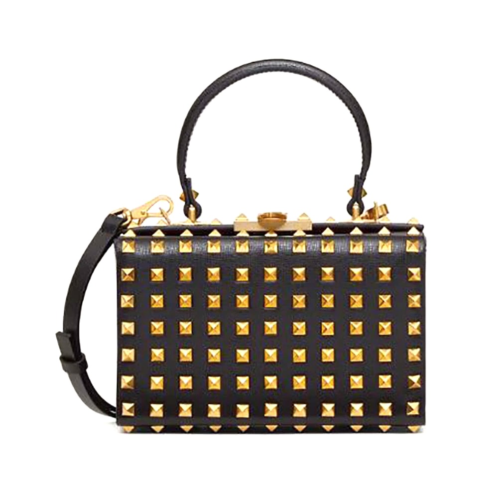 TÚI VALENTINO Rockstud Alcove Grainy Calfskin Box Bag-Black