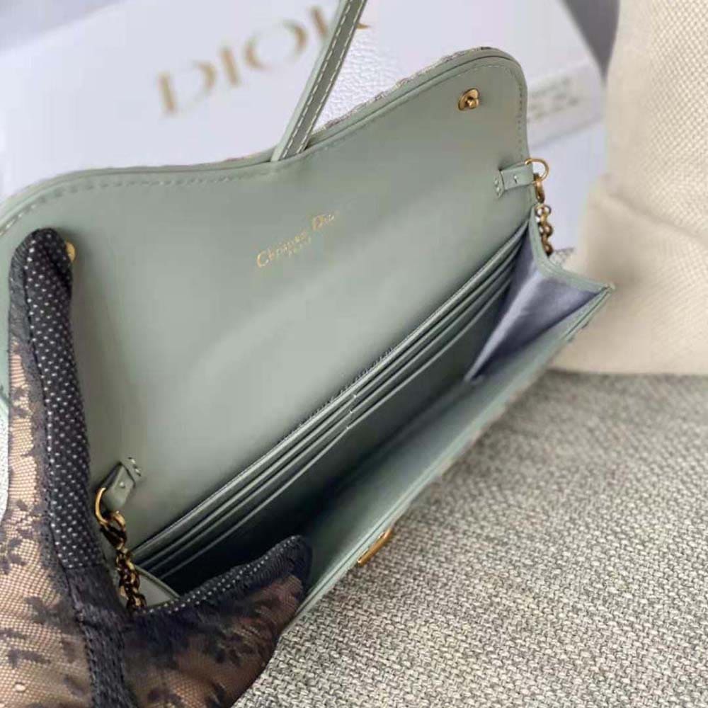 TÚI Dior Women Long Saddle Wallet with Chain Gray Dior Oblique Jacquard