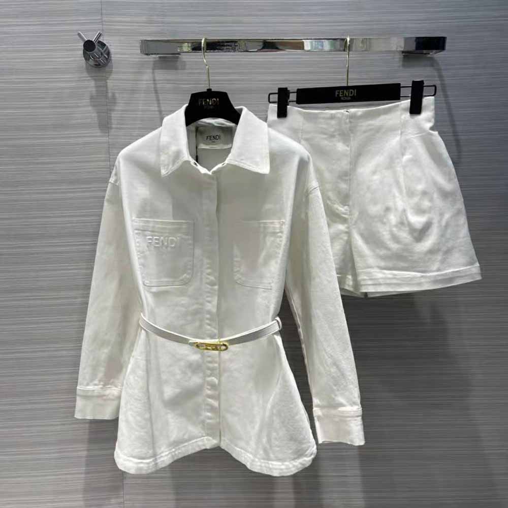ÁO Fendi Women Single-breasted Go-To White Denim Go-To Jacket