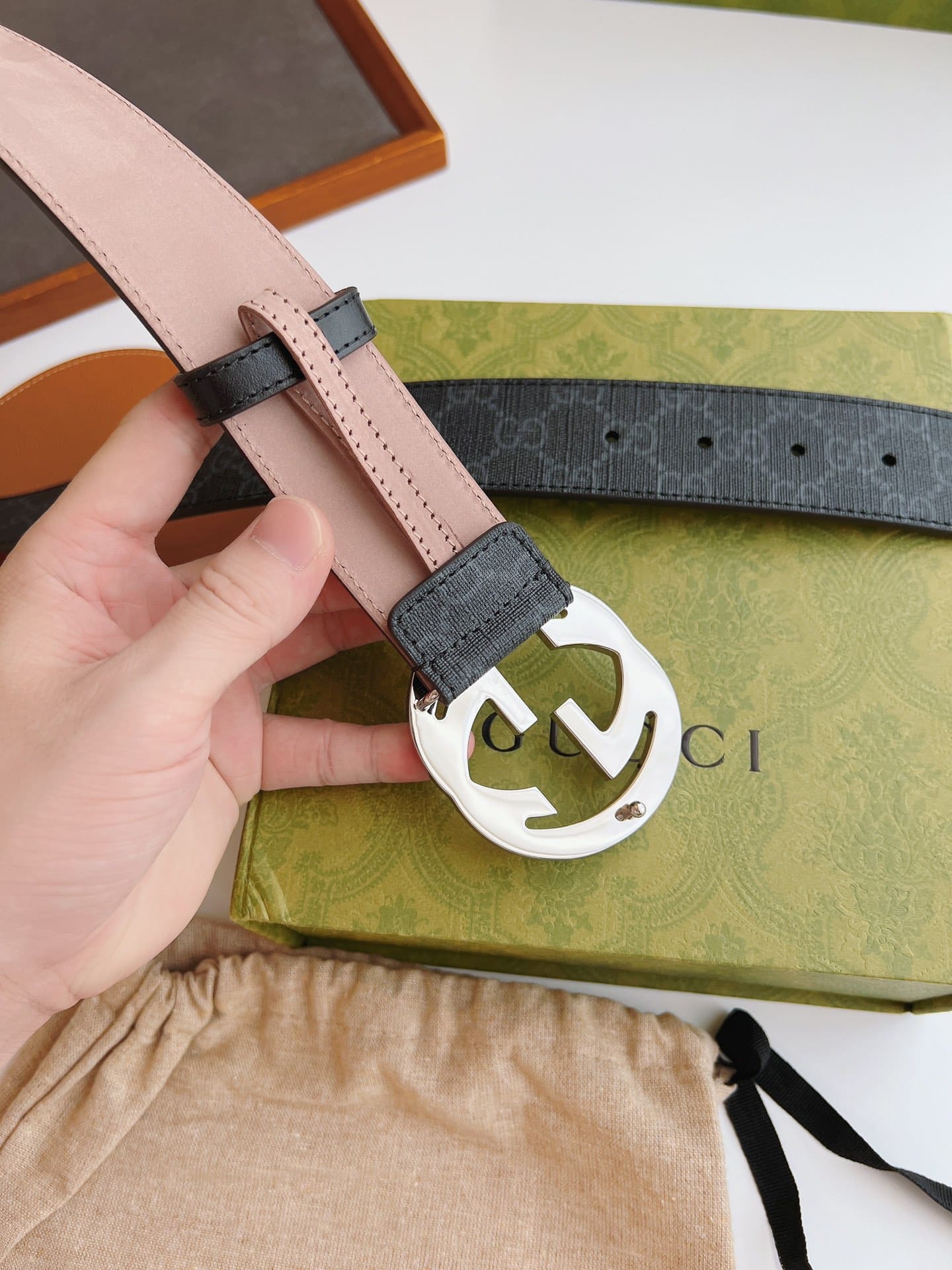 DÂY LƯNG GUCCI GG BLACK CANVAS LEATHER Khóa bạc