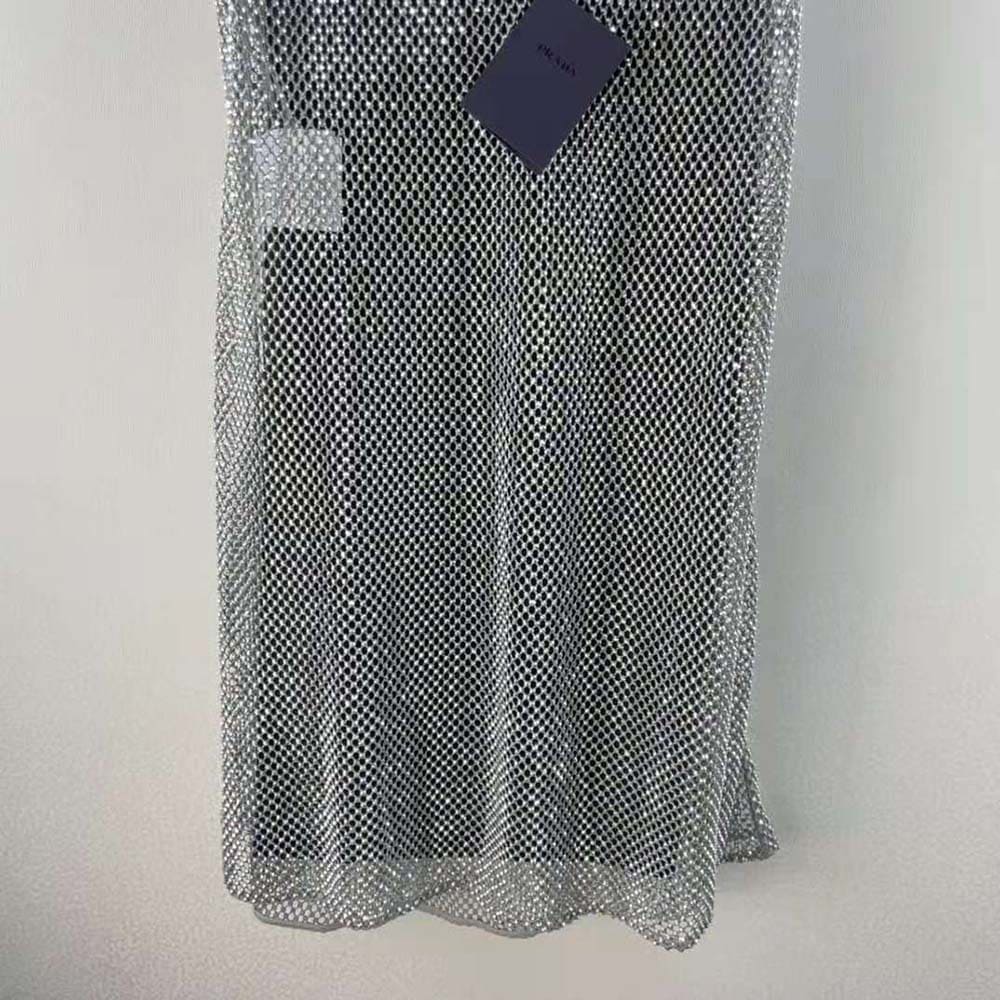 Váy Prada Women Rhinestone Embroidered Mesh Mini-Dress