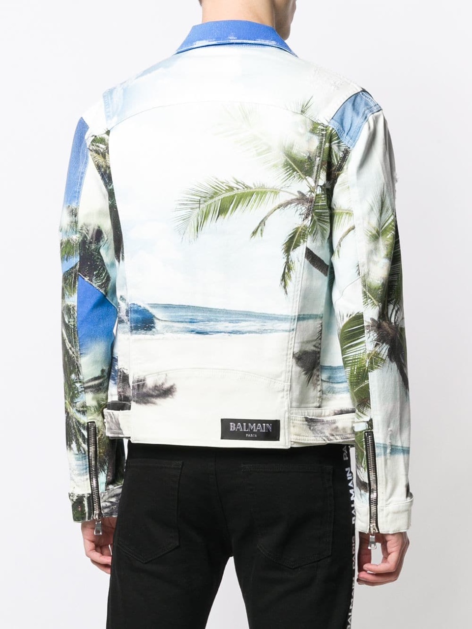 ÁO BALMAIN PALM TREE PRINT DENIM JACKET