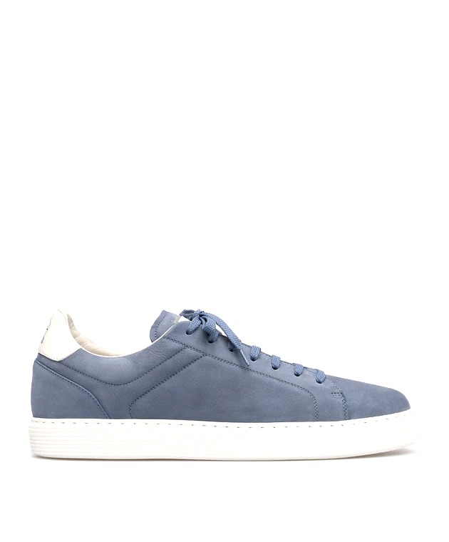 GIÀY BRUNELLO CUCINELLI BLUE SUEDE SNEAKERS WITH LOGO