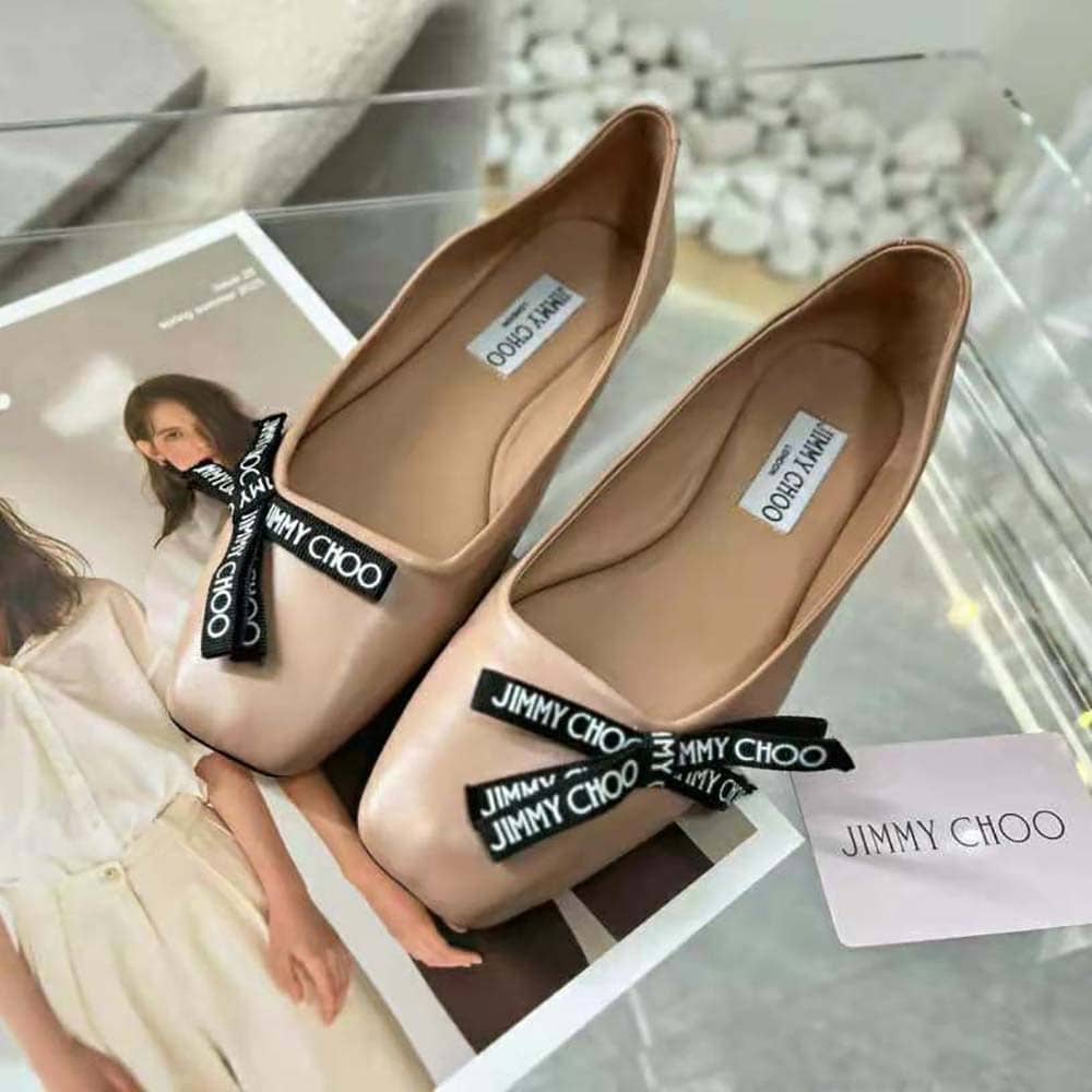 GIÀY Jimmy Choo Women Veda Ballerina Ballet Pink Nappa Leather Flat Ballerina Pumps with Jimmy Choo Bow