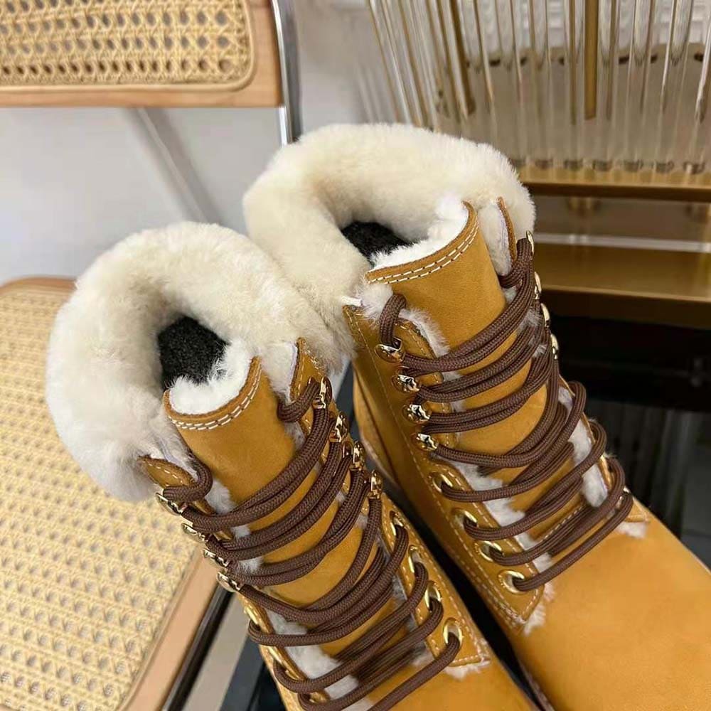 GIÀY Celine Women Kurt Lace-up Mid Boot in Nubuck Calfskin and Shearling