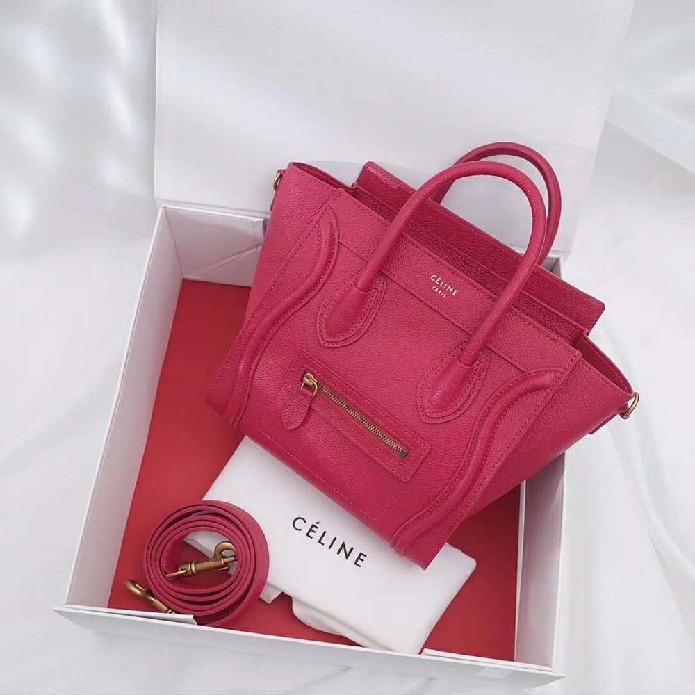 TÚI Celine Women Nano Luggage Bag in Drummed Calfskin-Rose