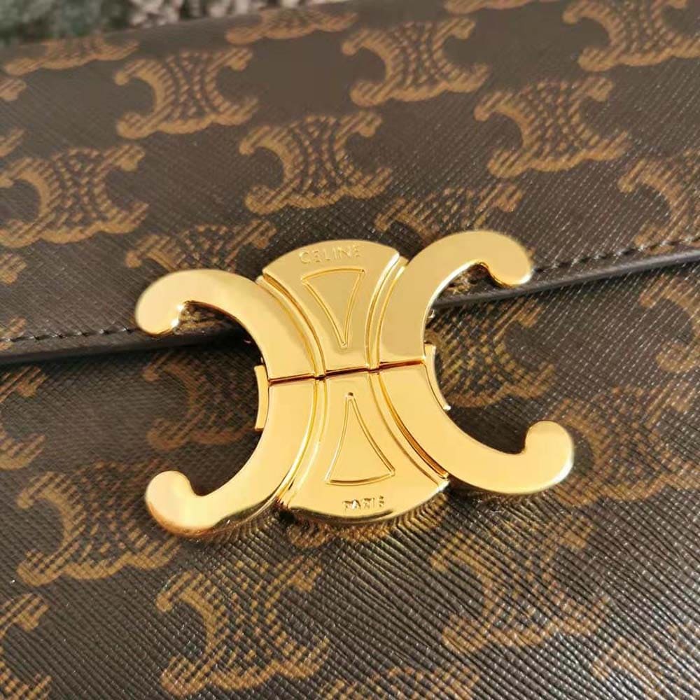 TÚI Celine Women Strap Bag Triomphe in Triomphe Canvas and Calfskin