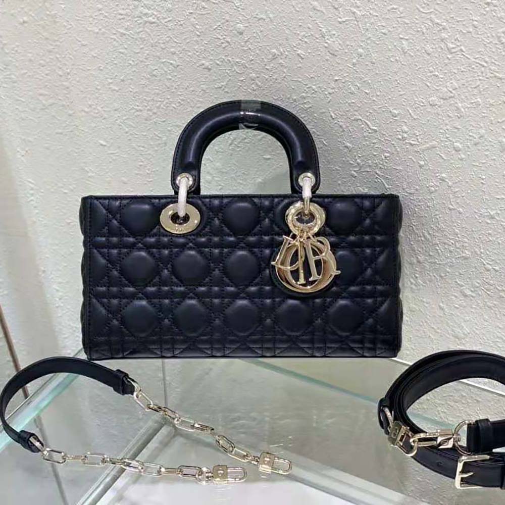 TÚI Dior Women Lady D-Joy Bag Black Cannage Lambskin