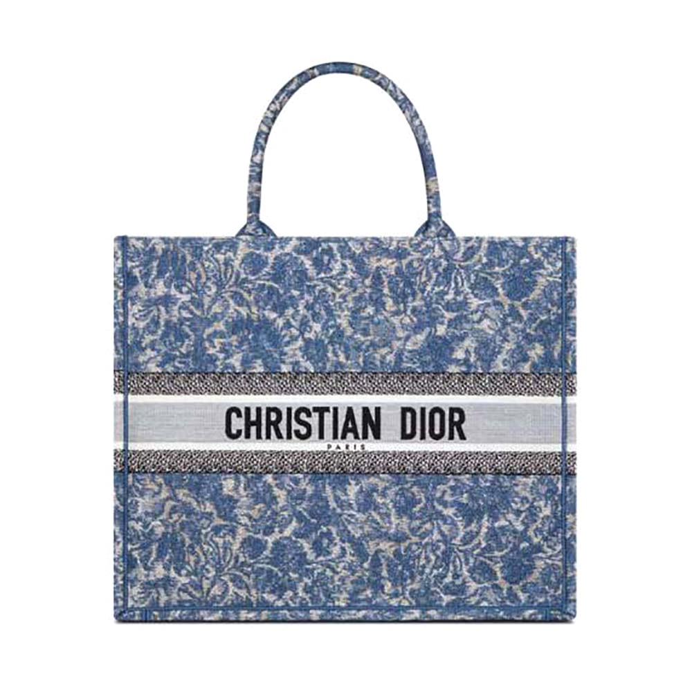 TÚI Christian Dior Book Tote Blue Dior Brocart Embroidery with Denim Effect