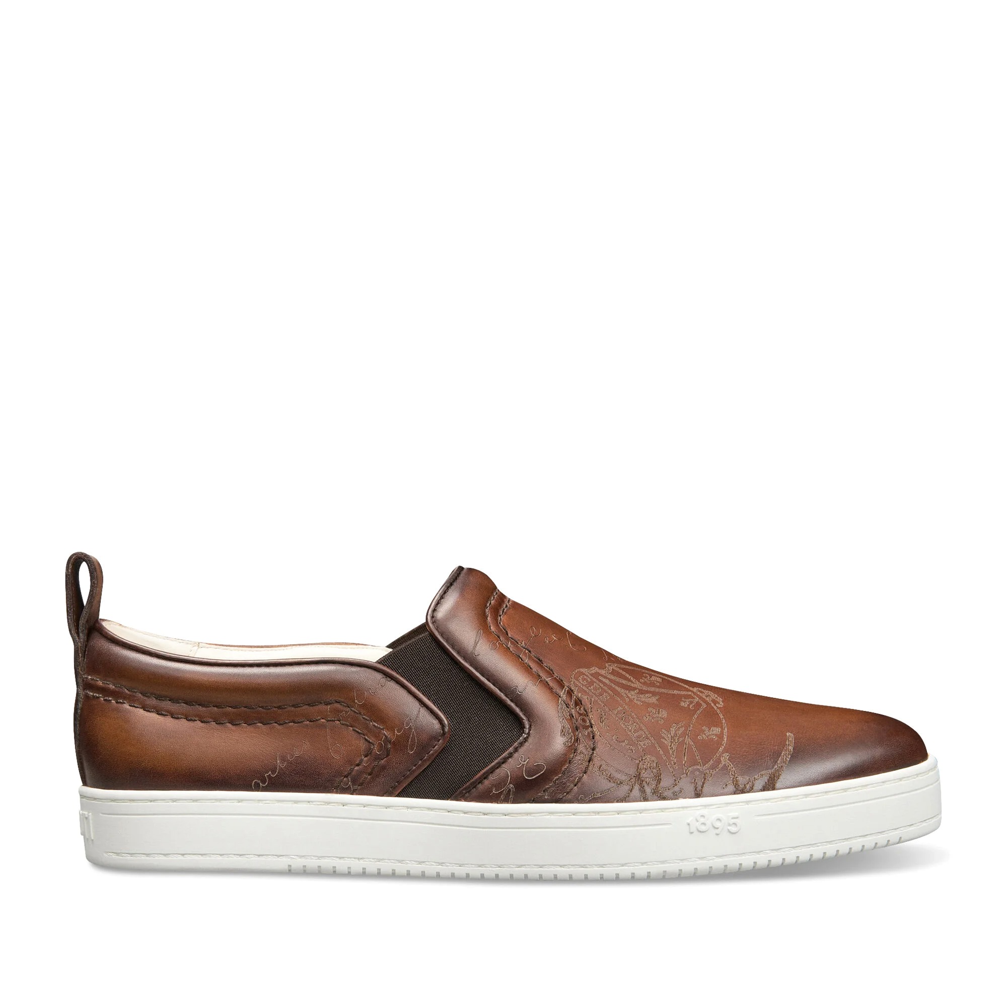 GIÀY BERLUTI Playtime Scritto Leather Slip-On Cacao Intenso