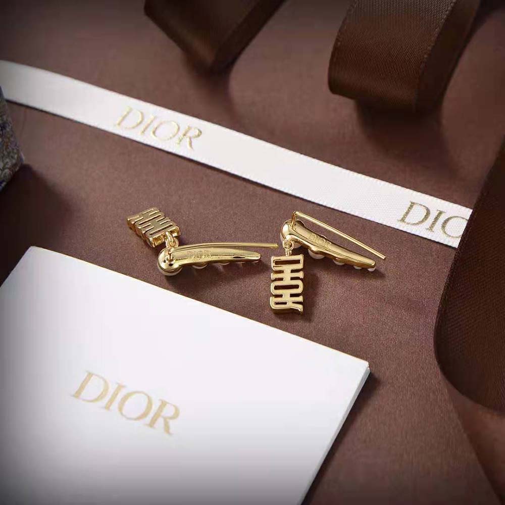 BÔNG TAI Dior Women Diorevolution Earrings Gold-Finish Metal and White Resin Pearls