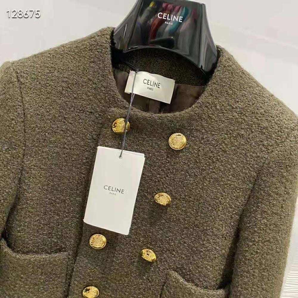 ÁO CELINE Women Chasseur Jacket in Boucle Tweed-Dark Green