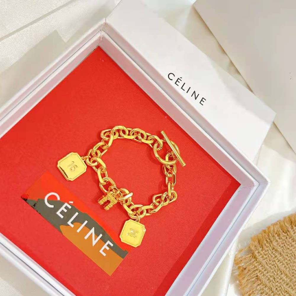 Vòng tay Celine Women Maillon Triomphe Charms Bracelet in Brass with Gold Finish