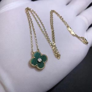 Vòng cổ Van Cleef & Arpels Vintage Alhambra Malachite diamond vàng hồng 18K