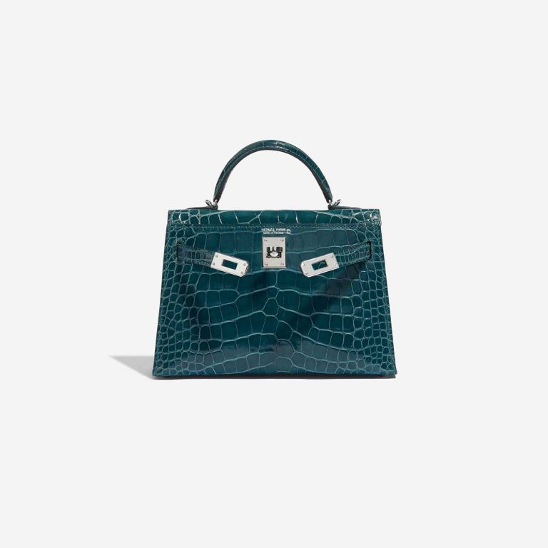 TÚI Hermès Kelly Mini Alligator Vert Bosphore Silver Buckle khóa trắng