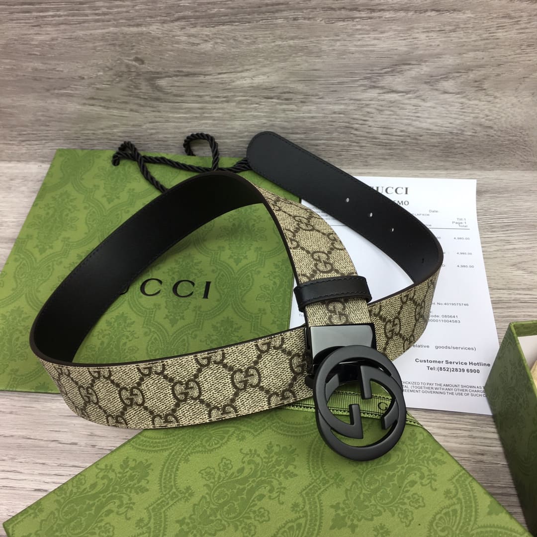 DÂY LƯNG GUCCI GG BROWN CANVAS LEATHER Khóa bạc