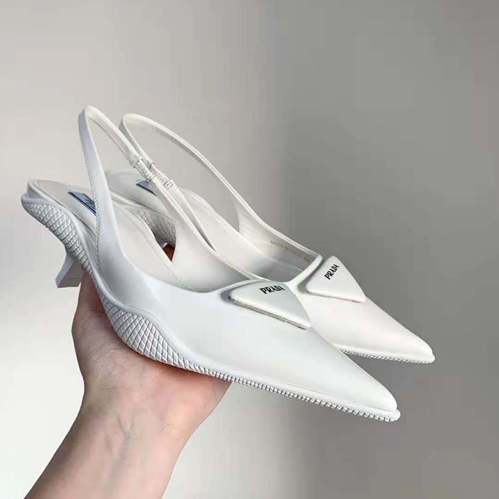 GIÀY Prada Women Brushed Leather Slingback Pumps-White