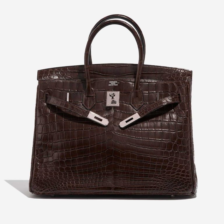 TÚI Hermès Birkin 35 Crocodile Niloticus Gris Elephant Brown Gold Buckle khóa trắng