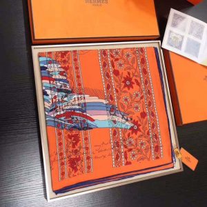 KHĂN Hermes Women La Maison Des Carres Pegase Dhermes AU Bloc Scarf-Orange