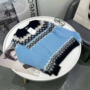 ÁO Celine Women Brushed Wool Crew-Neck Sweater with Fair Isle Detail