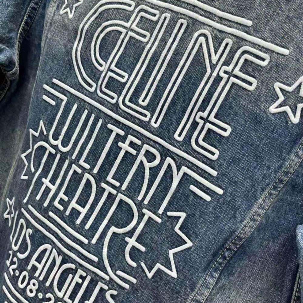 ÁO Celine Women Trucker Jacket in Dark Union Wash Denim