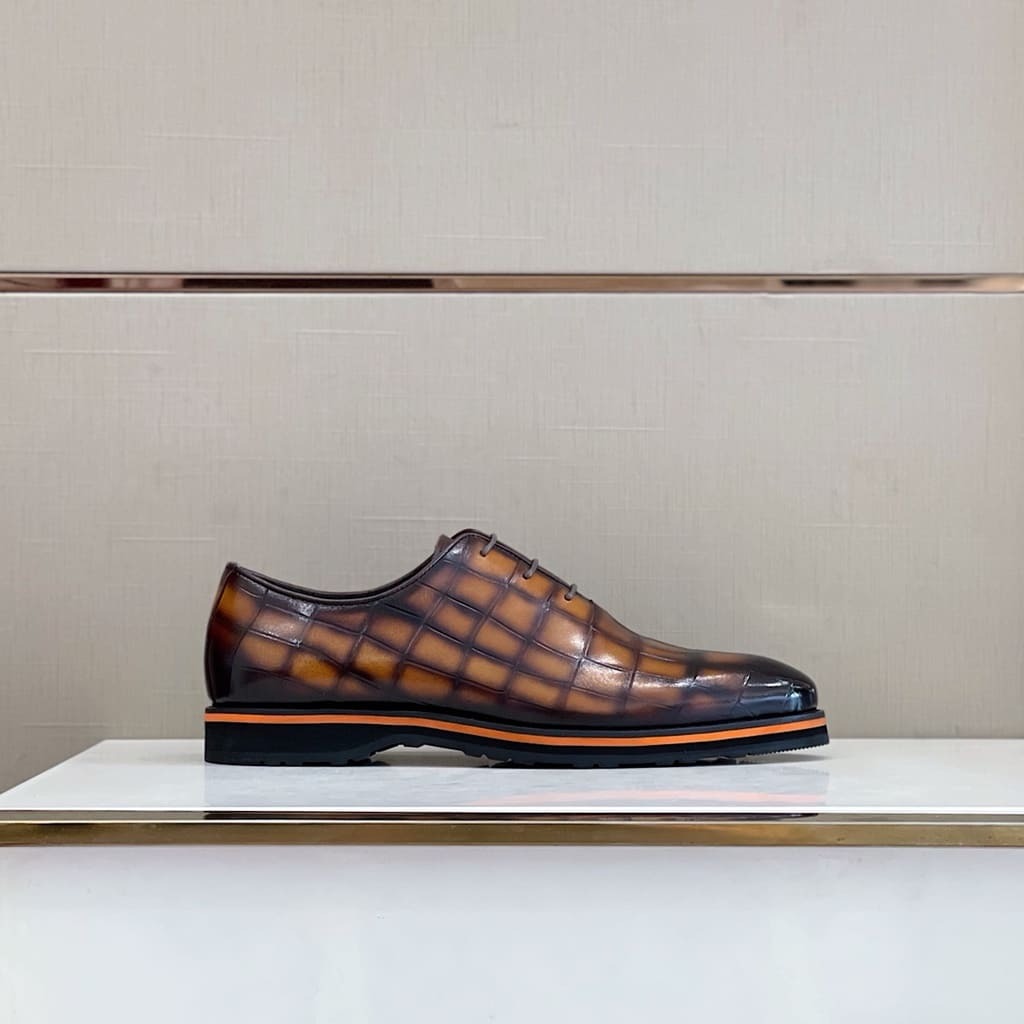 GIÀY BERLUTI OXFORD BROWN EMBOSSED CROCO HANDMADE TOP QUALITY SHOES AAA