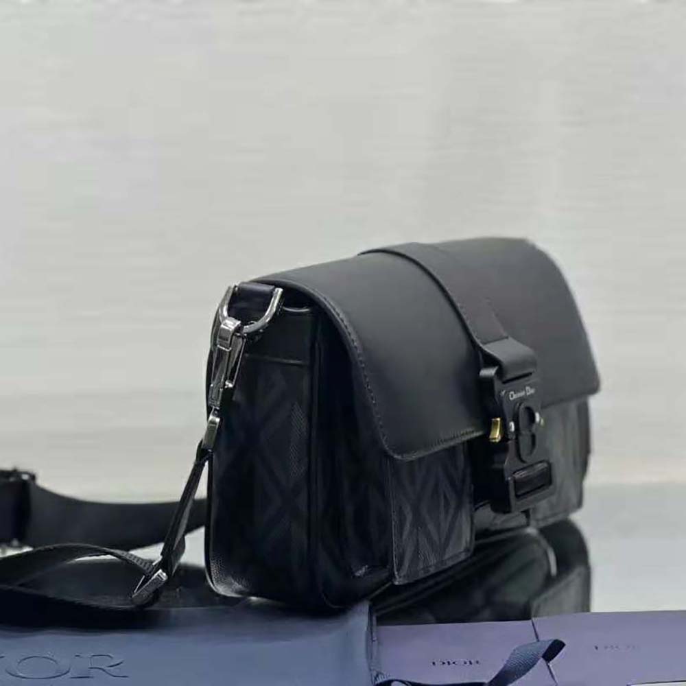 TÚI DIOR  Black CD Diamond Canvas and Smooth Calfskin