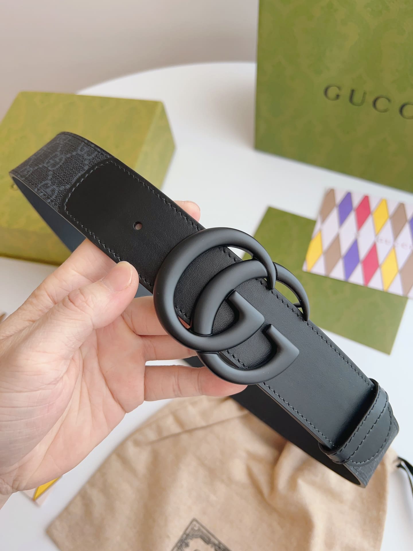DÂY LƯNG GUCCI GG BLACK CANVAS LEATHER Khóa đen