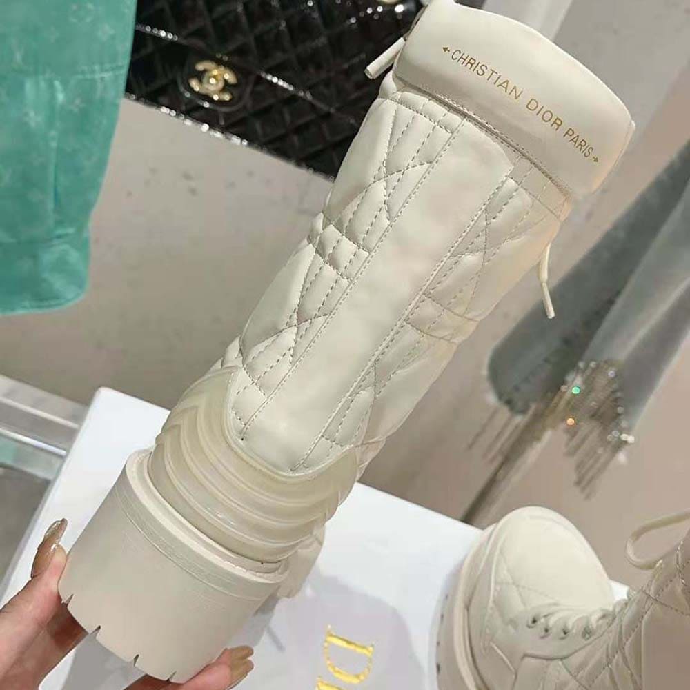 GIÀY Dior Women D-Leader Ankle Boot White Quilted Cannage Calfskin