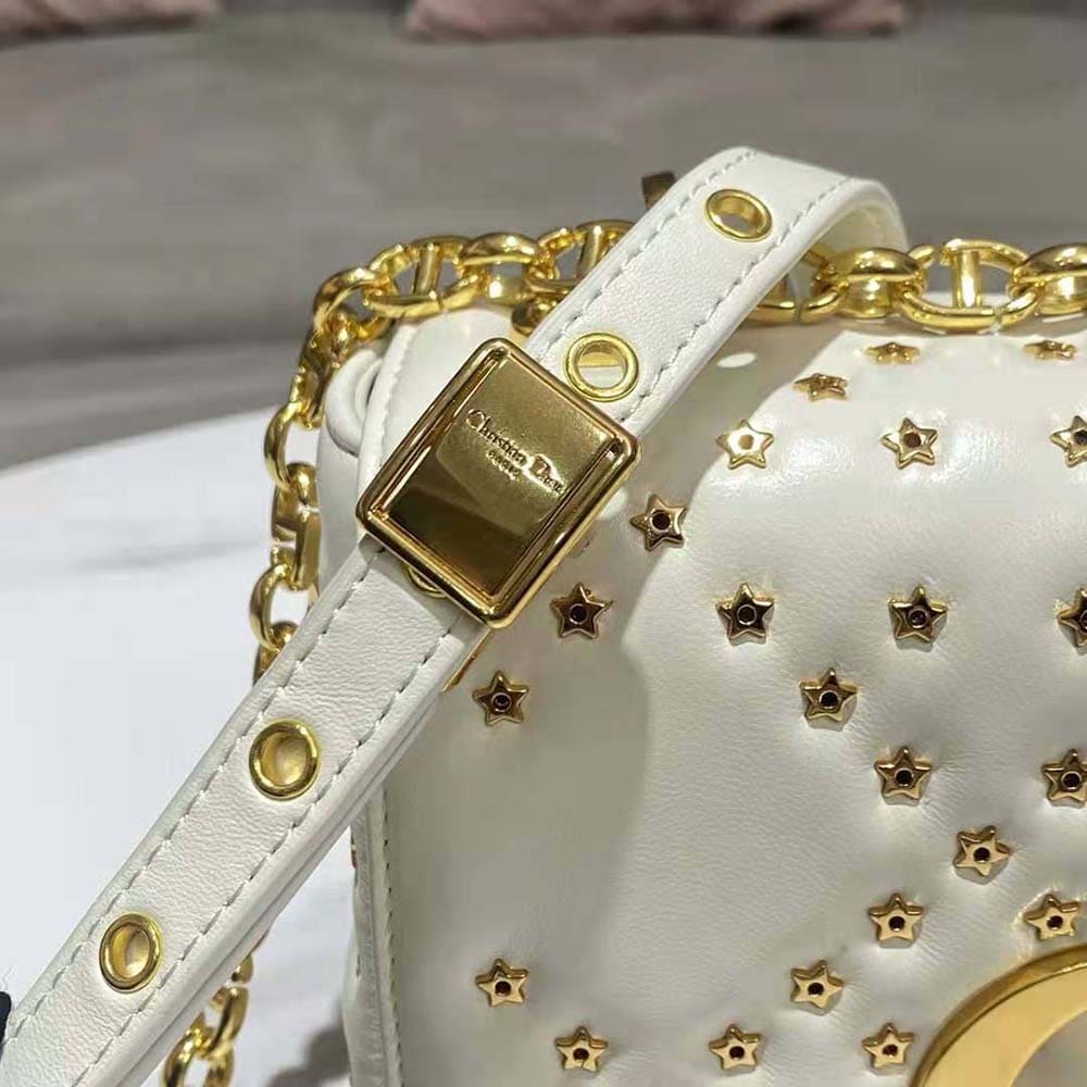 TÚI Dior Women Caro Box Bag with Chain Latte Quilted Macrocannage Calfskin Top Quality