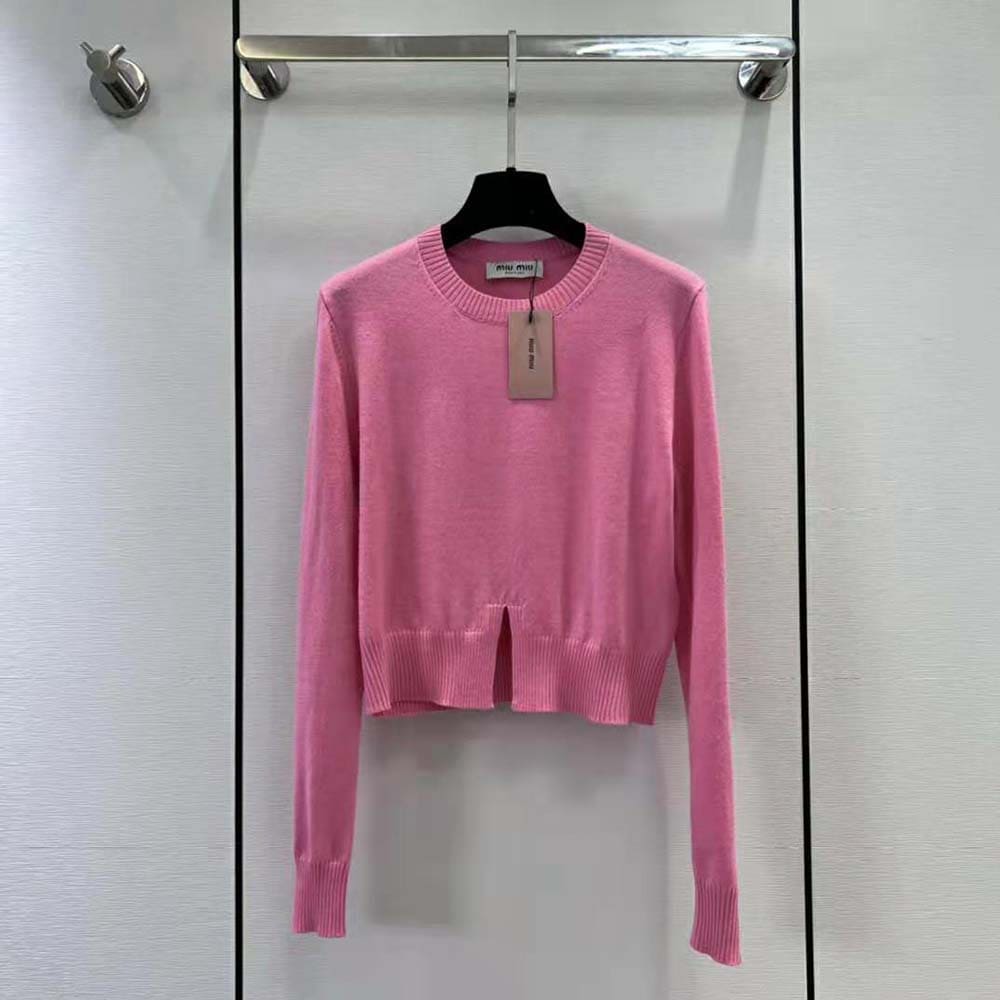 ÁO Miu Miu Women Cashmere Crew-Neck Sweater-Pink
