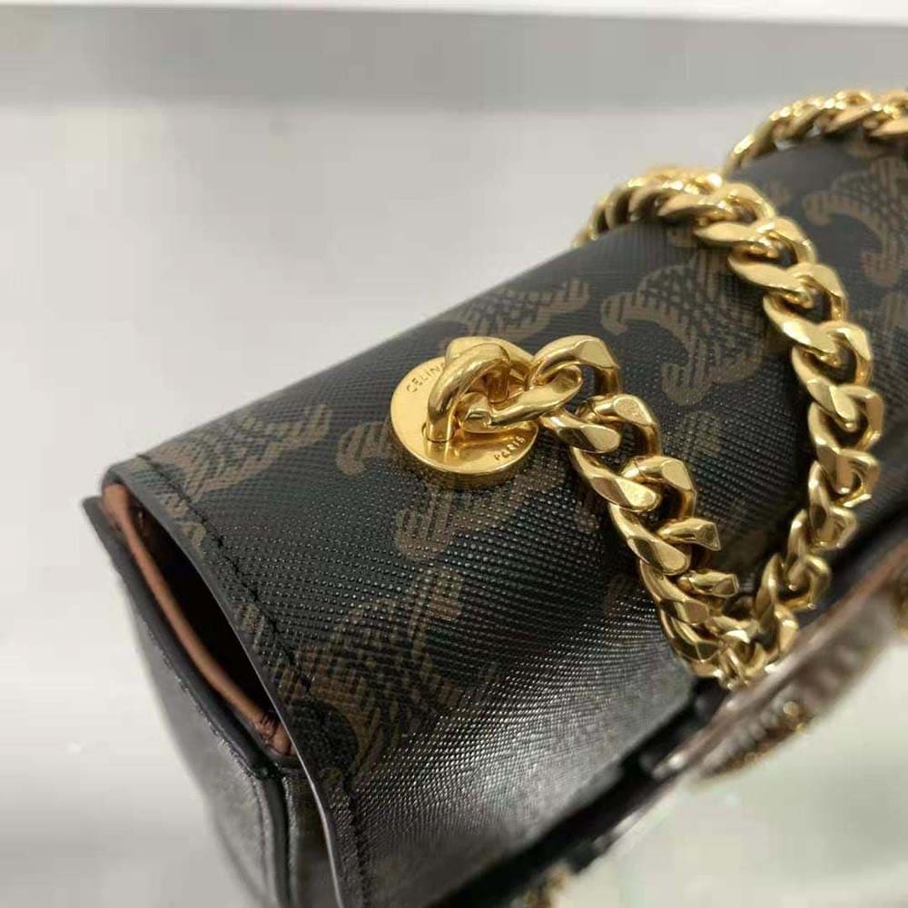 TÚI Celine Women Chain Shoulder Bag Cuir Triomphe in Triomphe Canvas and Calfskin