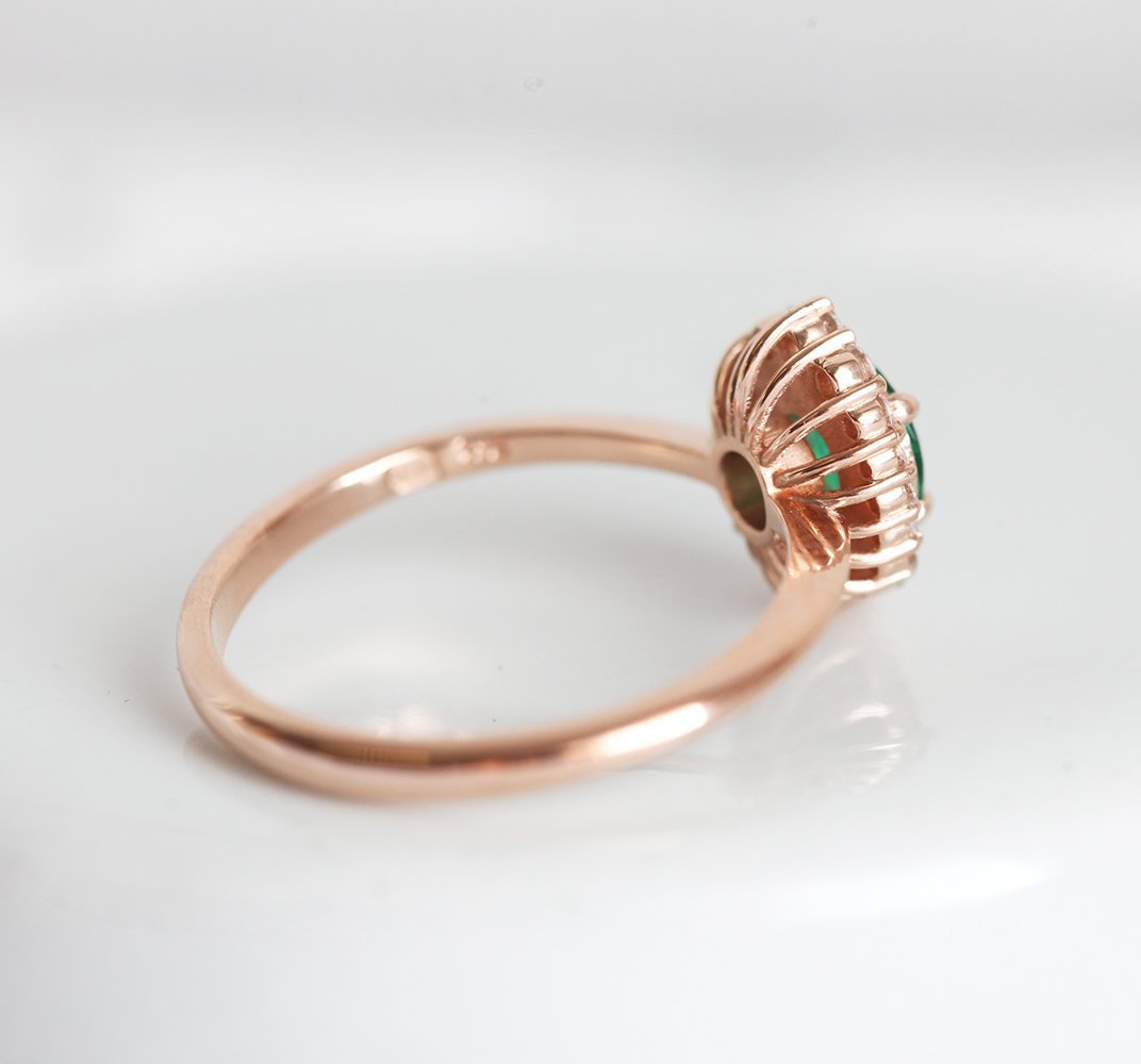 ROSE GOLD EMERALD RING DIAMOND HALO EMERALD ENGAGEMENT RING