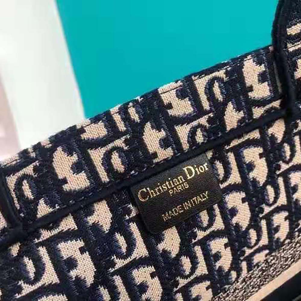 TÚI Dior Women Catherine Tote Bag Blue Dior Oblique Embroidery