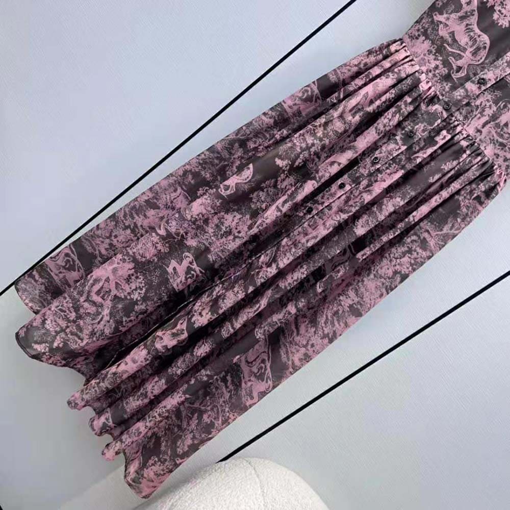 VÁY Dior Women Dioriviera Mid-length Shirt Dress Gray and Pink Cotton Muslin
