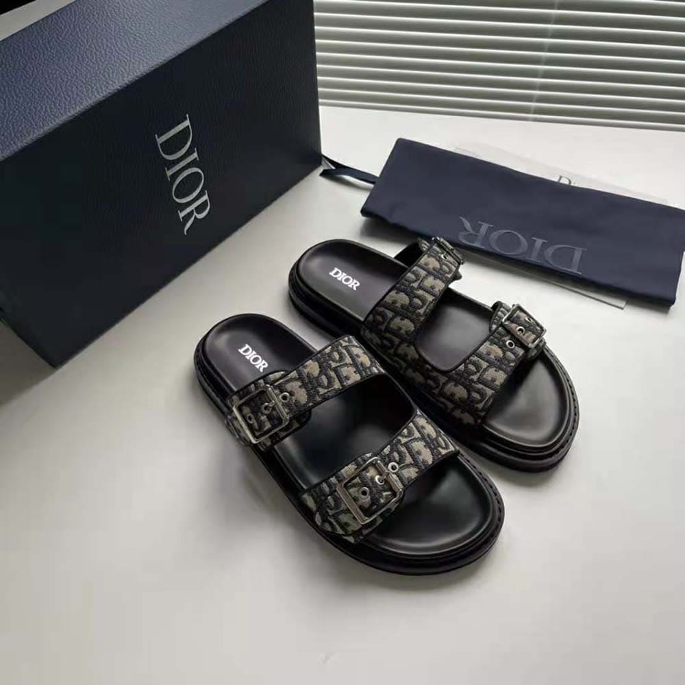 DÉP SANDAL DIOR Màu Be và Đen Dior Oblique Jacquard