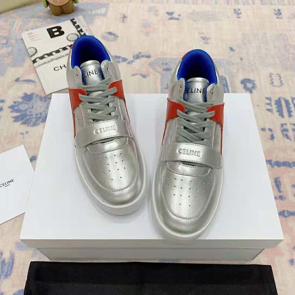GIÀY CELINE Mid Sneaker with Scratch in Metallic Calfskin and Calfskin