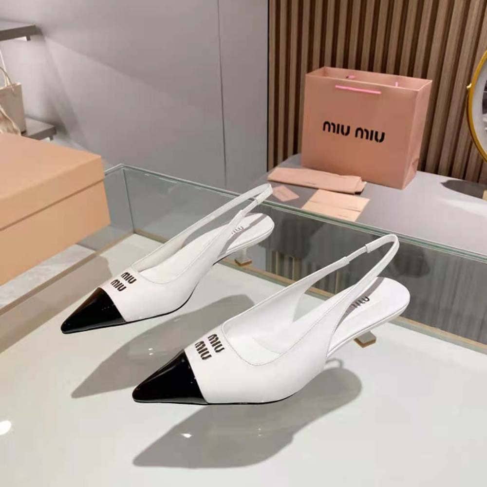 GIÀY Miu Miu Women Patent Leather Pump in 45 mm Heel Height-White