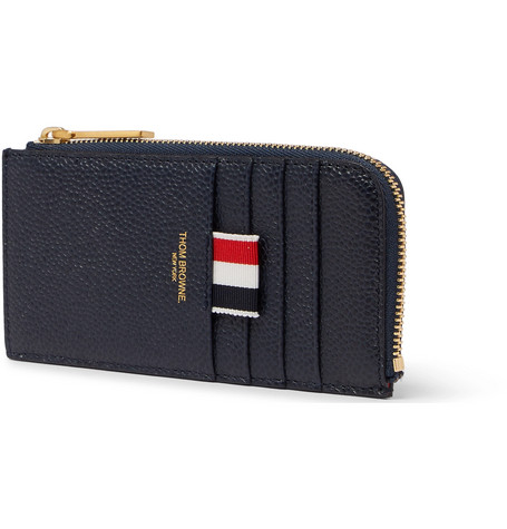 VÍ DA THOM BROWNE Striped Pebble-Grain Leather Zip-Around Wallet
