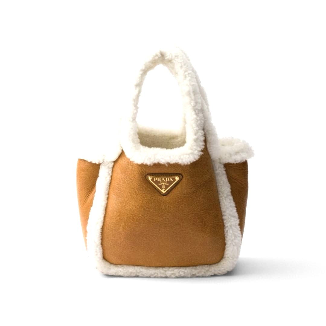 TÚI PRADA Bucket Goatskin and Goat fur Women da và lông cừu