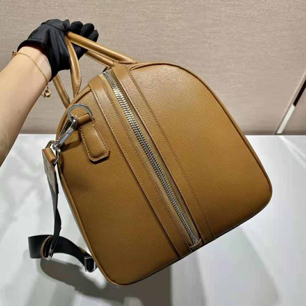 TÚI PRADA Elegant Duffle Bag in Saffiano Leather Travel Bag-Brown