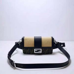 TÚI Fendi Women Baguette Brown Fabric Bag-Black