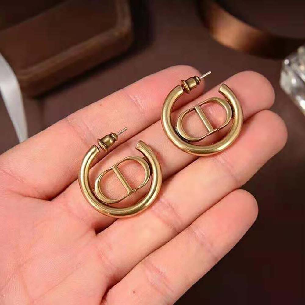 Bông tai Dior Women 30 Montaigne Hoop Earrings Antique Gold-Finish Metal