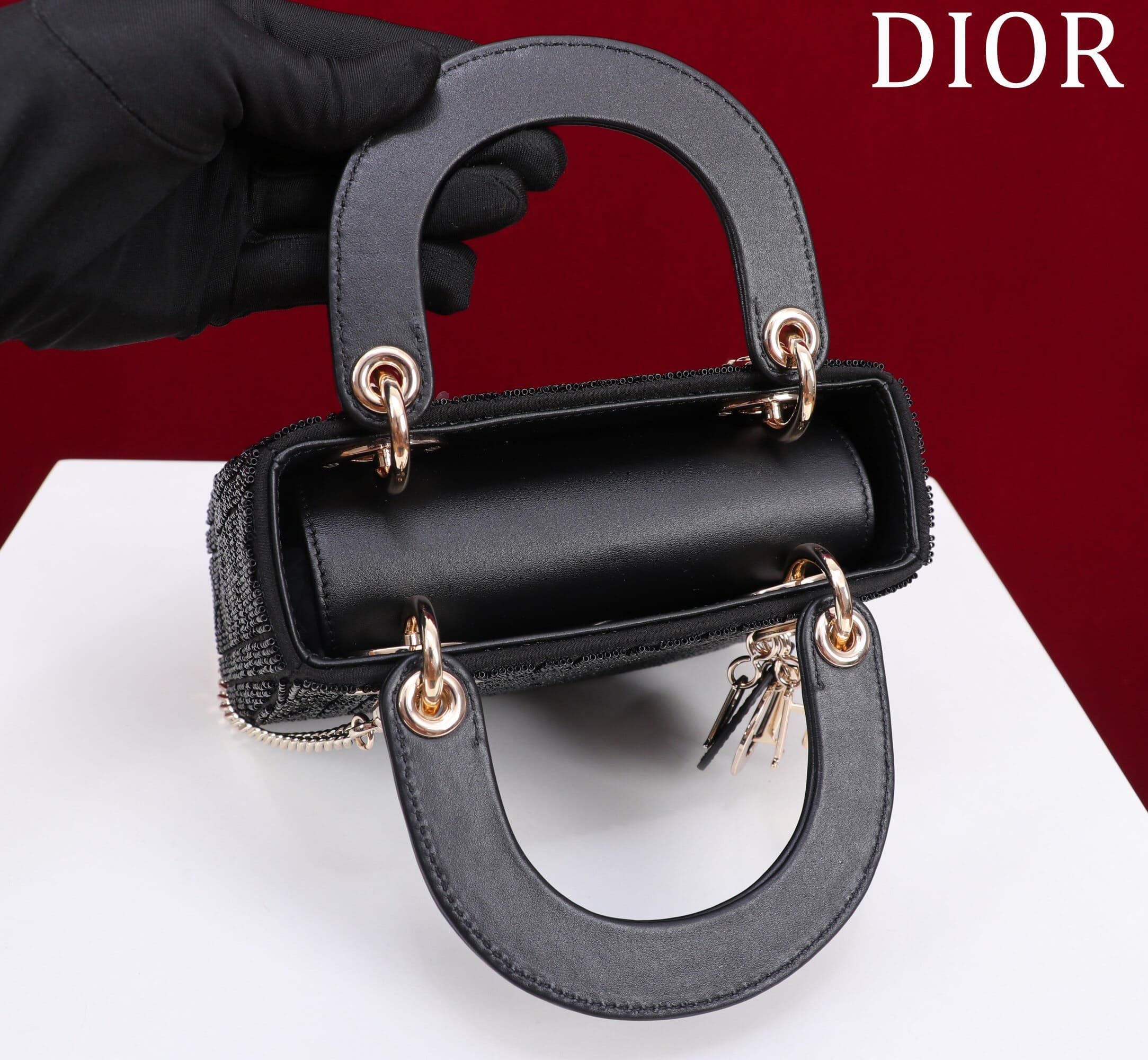TÚI CHRISTIAN DIOR LADY DIOR Cannage Calfskin with Platinum Beaded Embroidery Black