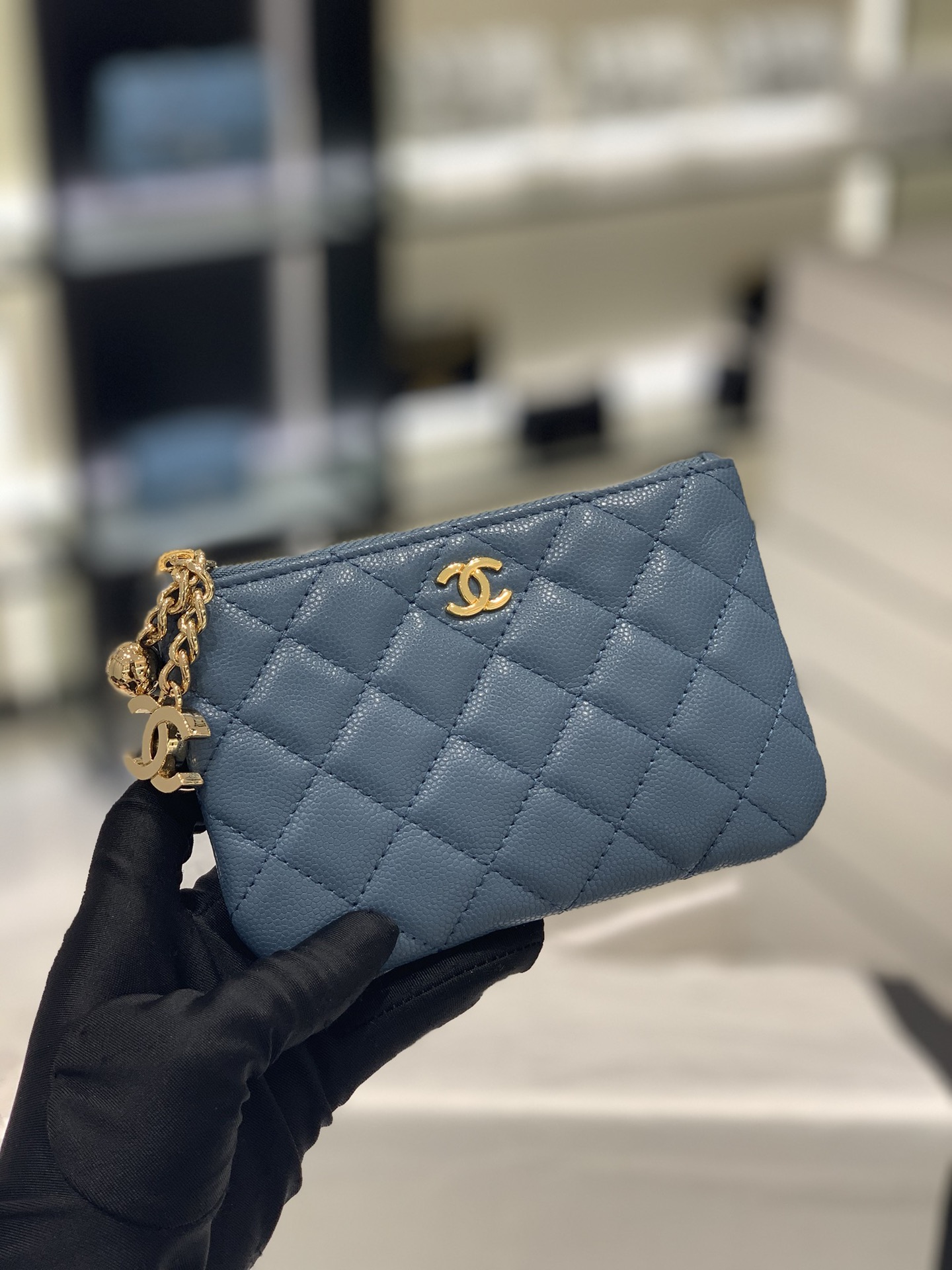 VÍ CHANEL CAVIAR BLUE DA HAAS GOLD
