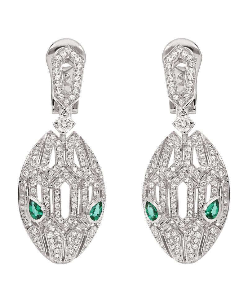Bông tai BVLGARI White Gold, Diamond and Emerald Serpenti Earrings vàng trắng 18K