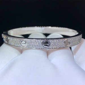 Vòng tay Cartier Love full kim cương vàng trắng 18K