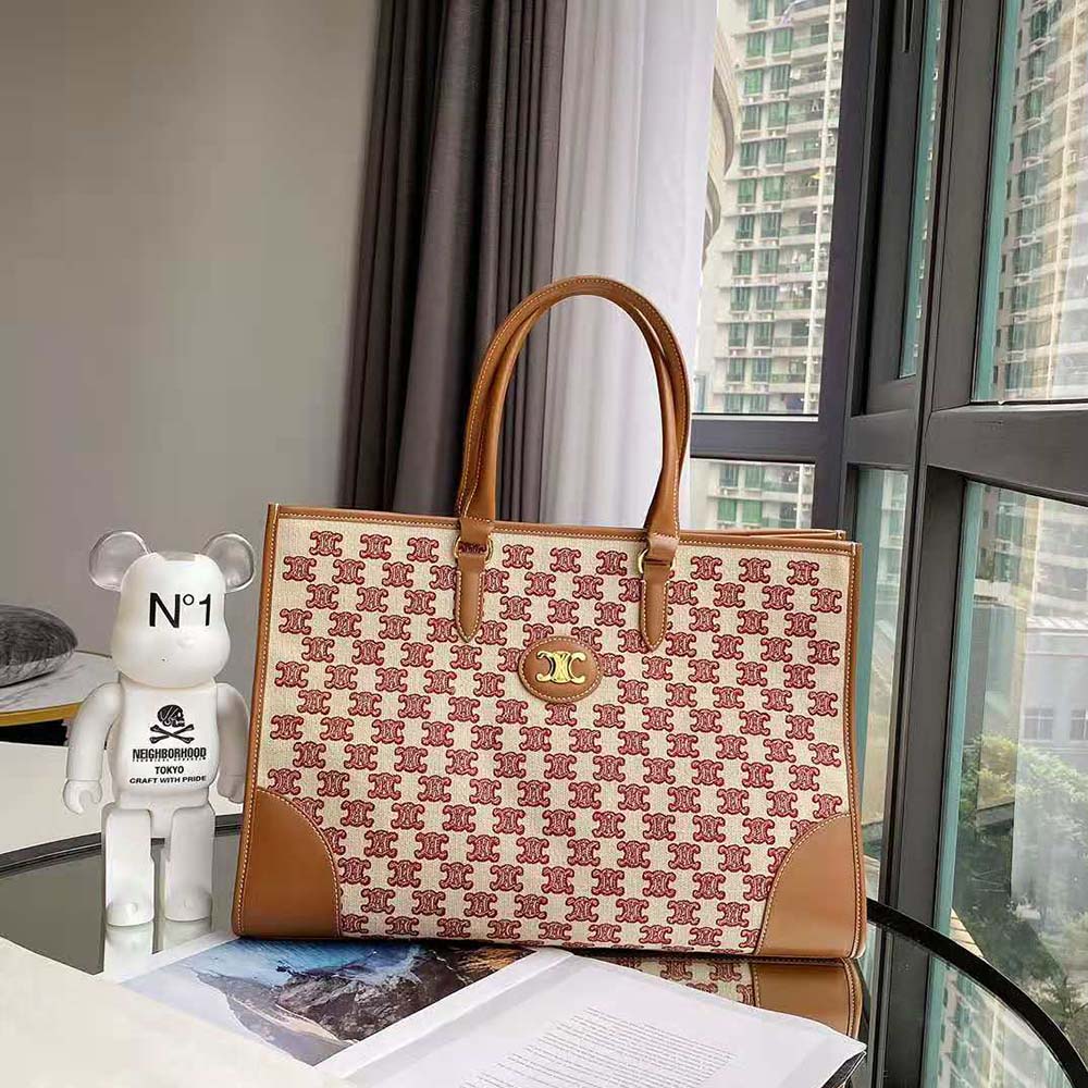 TÚI Celine Women Horizontal Cabas in Textile with Triomphe Embroidery