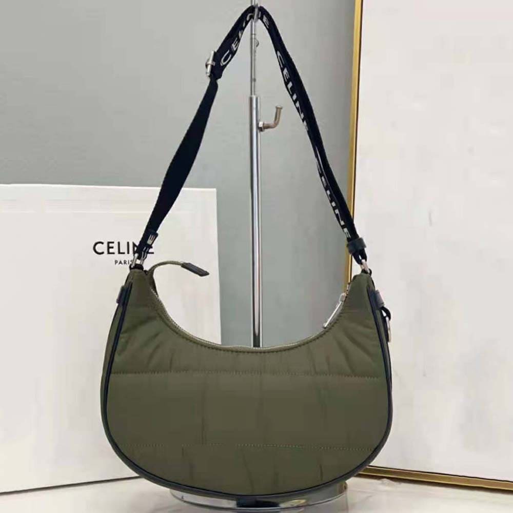TÚI Celine Women Medium Ava Bag with Celine Strap in Quilted Nylon-Green