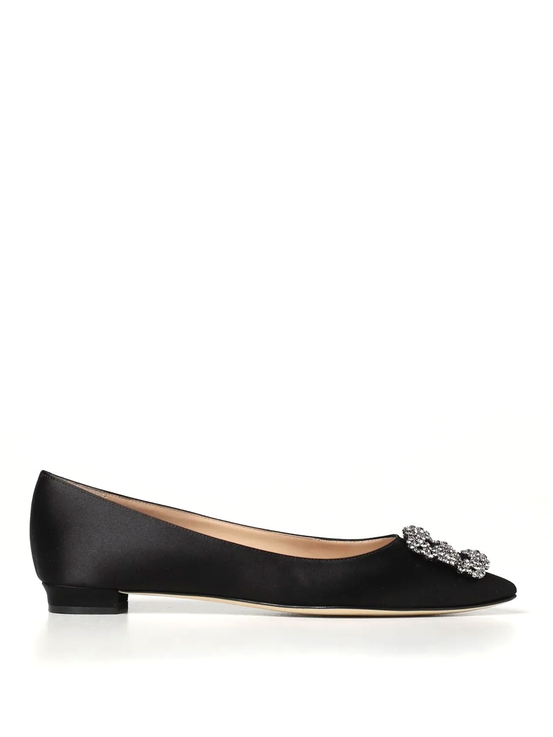GIÀY MANOLO BLAHNIK Black satin ballet flats shoes